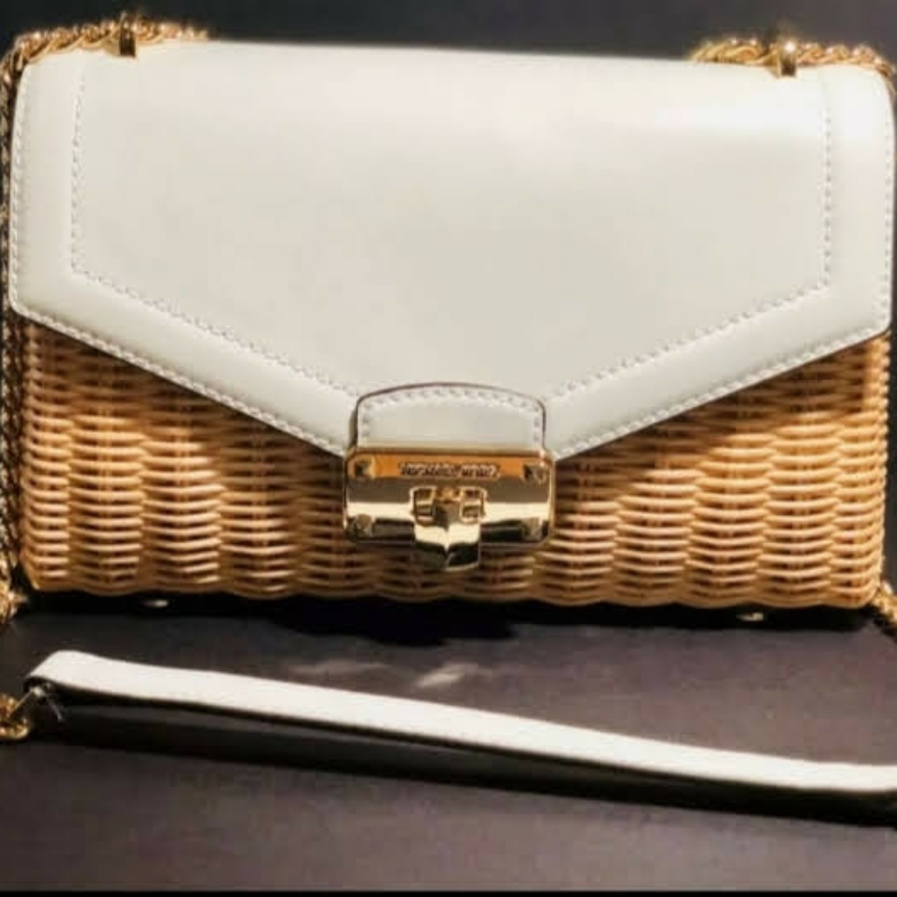Michael Kors Kinsley White Straw Purse